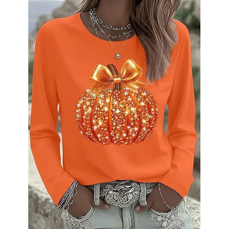 Sparkling Halloween Pumpkin Top for Women, Plus Size
