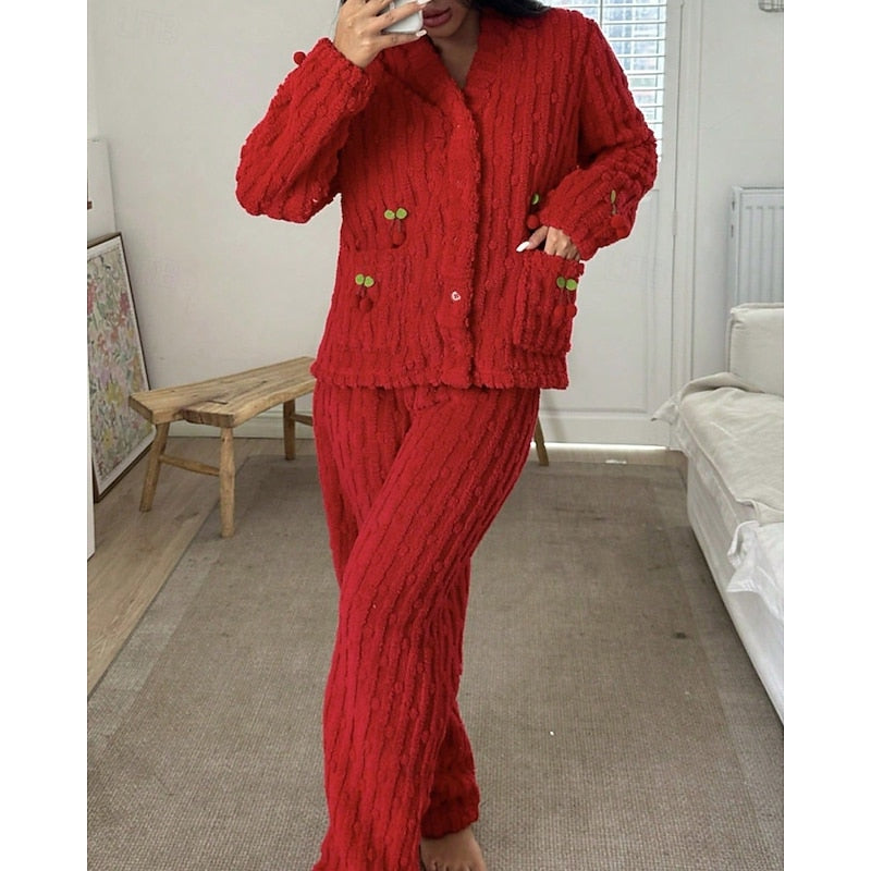 Cherry Two-Piece Set for Women, Cozy Style