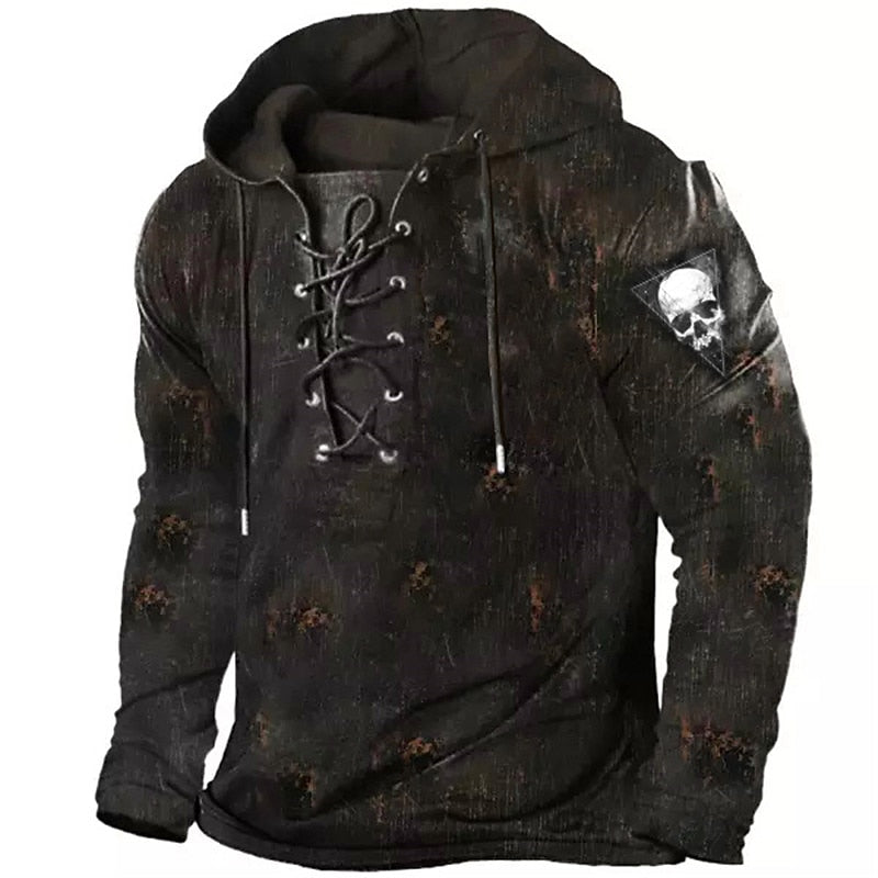 Halloween Lace-Up Skull Hoodie for Men, Plus Size