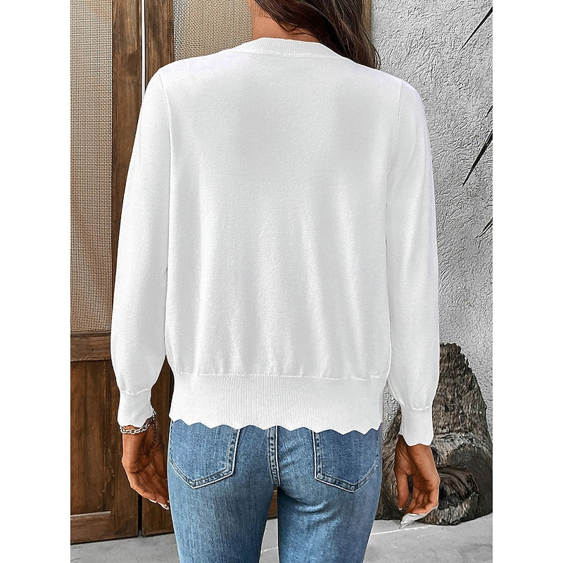Scalloped Button-Front Cardigan for Women