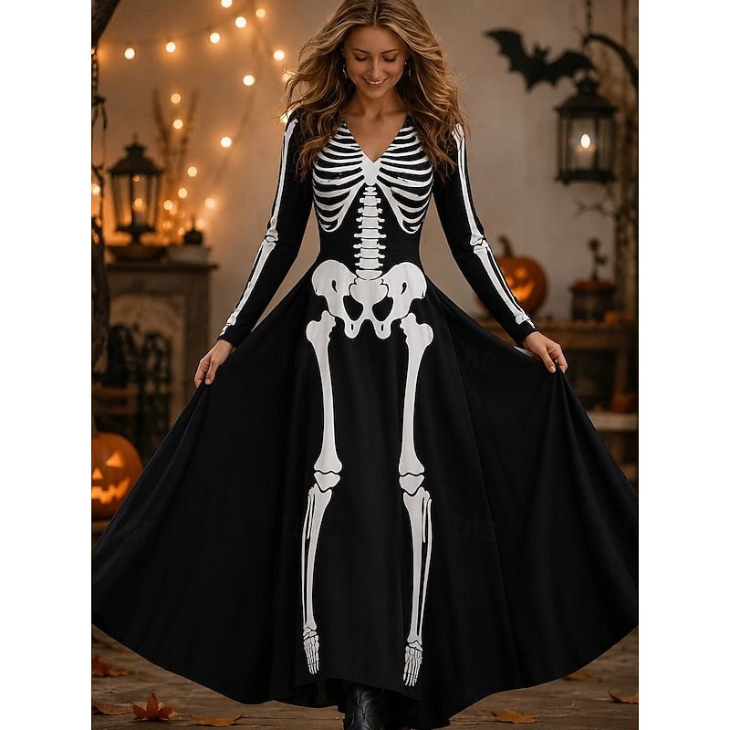 Halloween Skeleton Print Maxi Dress for Women