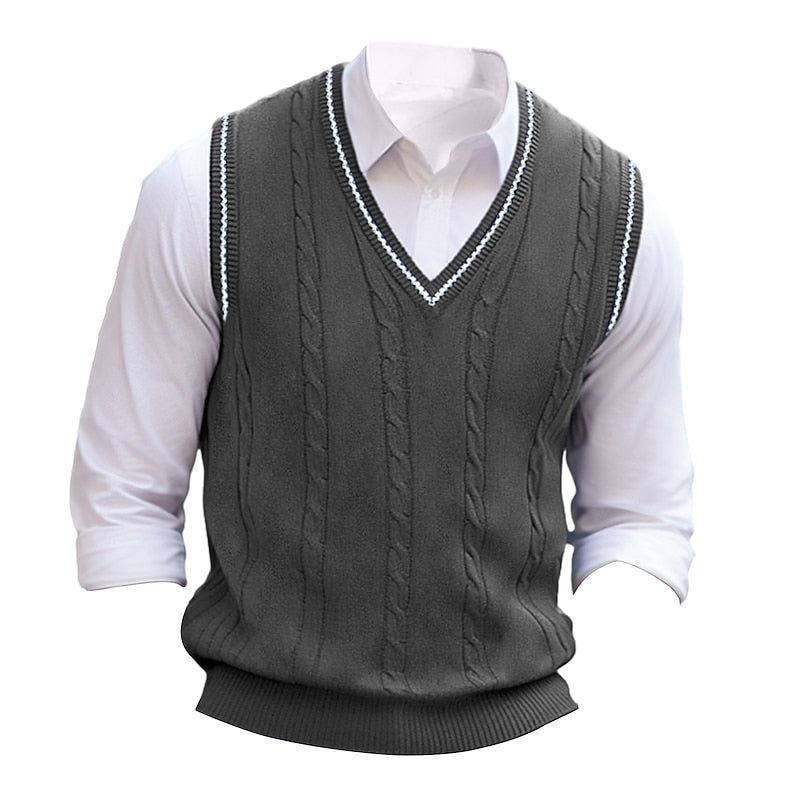 Cable-Knit V-Neck Sweater Vest for Men, Plus Size