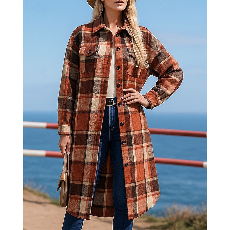Longline Checked Coat for Women