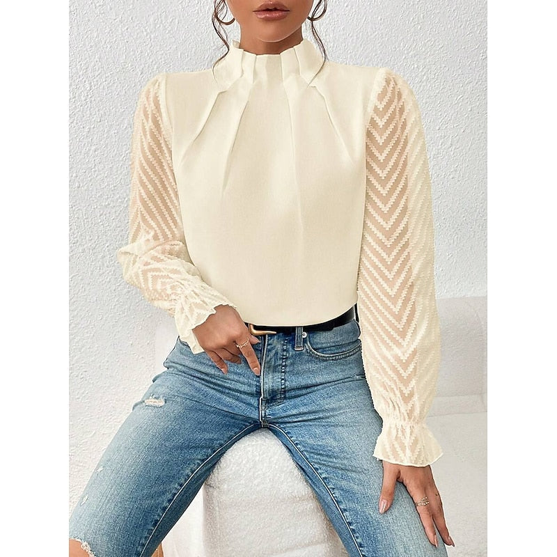 High-Neck Blouse, Women's Elegant Fit
