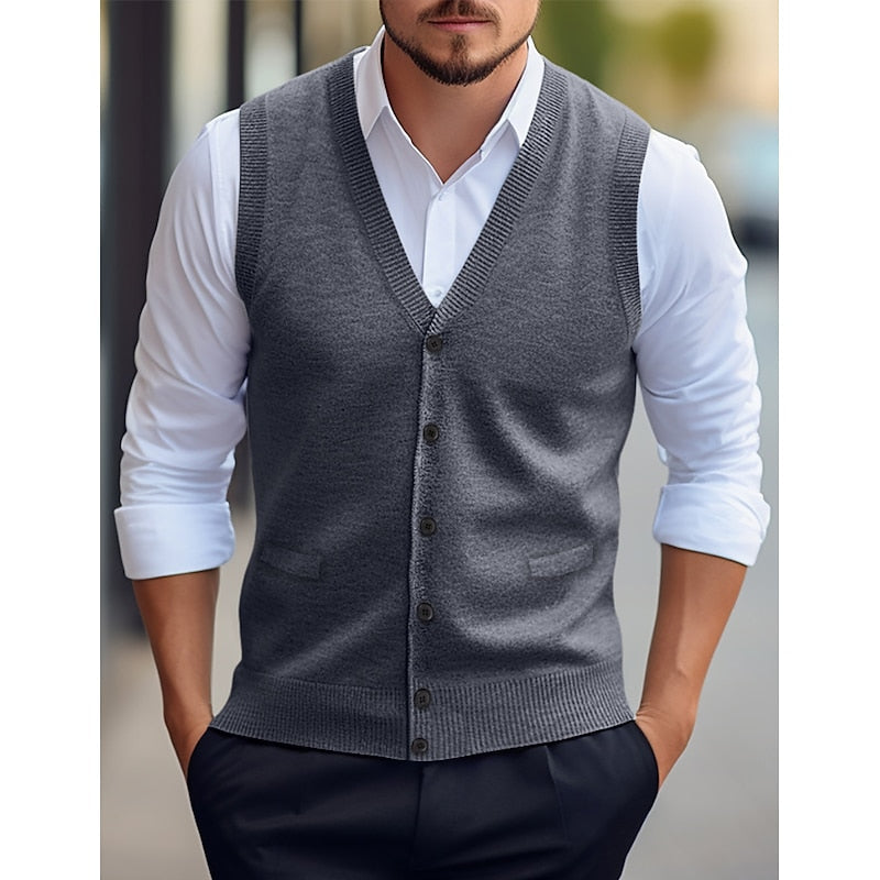 Buttoned V-Neck Sweater Vest for Men