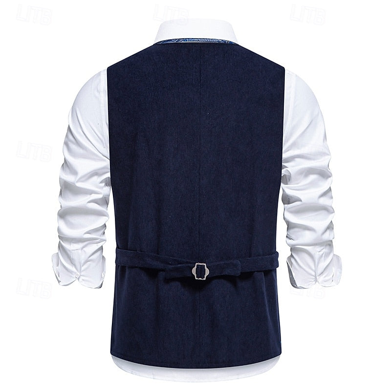 Embroidered Single-Breasted Waistcoat for Men