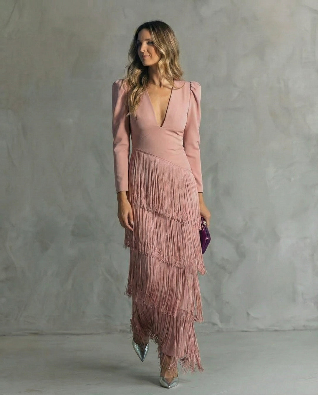 Flowy V-Neck Long Sleeve Dress for Women