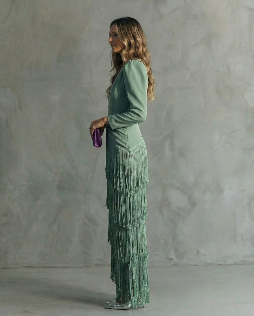 Flowy V-Neck Long Sleeve Dress for Women