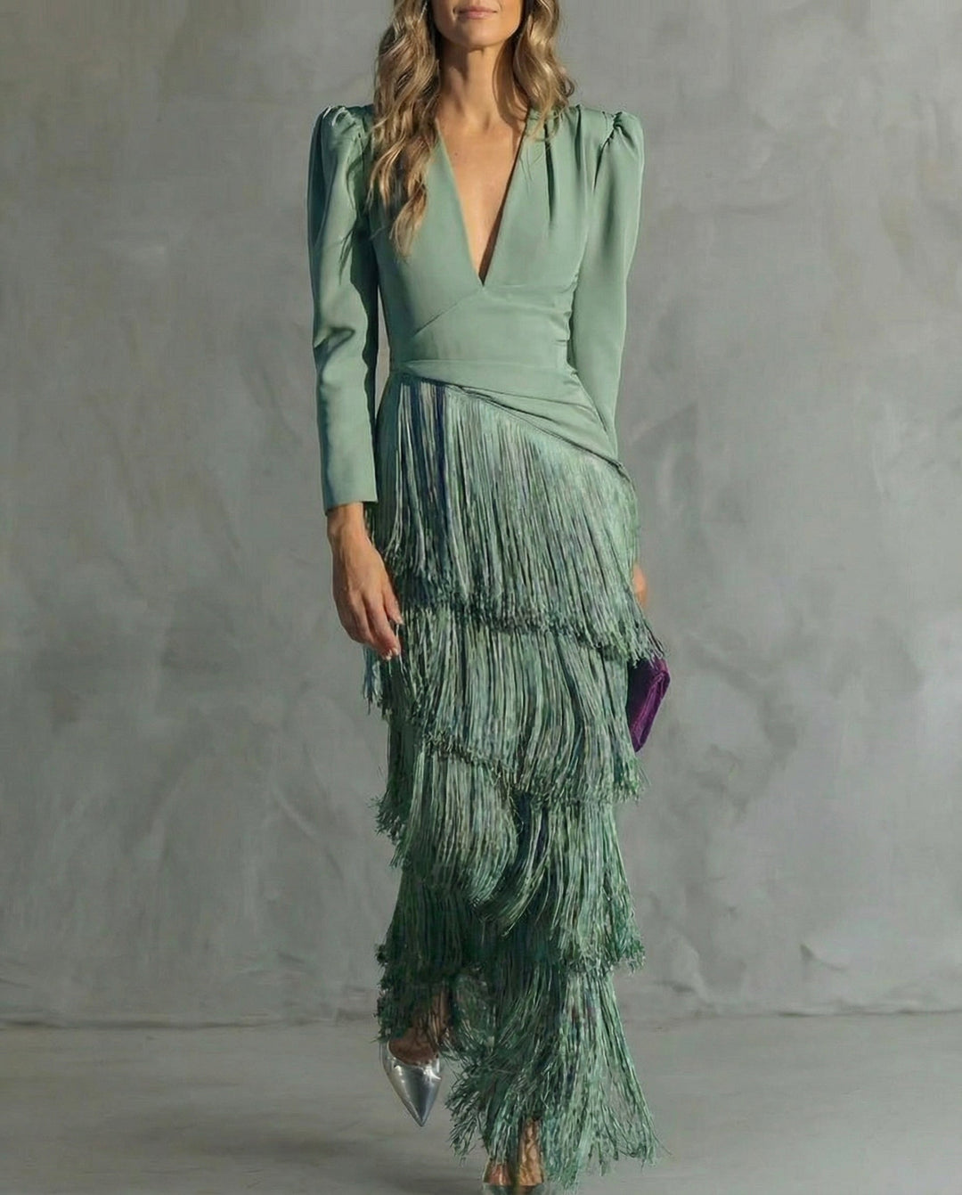 Flowy V-Neck Long Sleeve Dress for Women