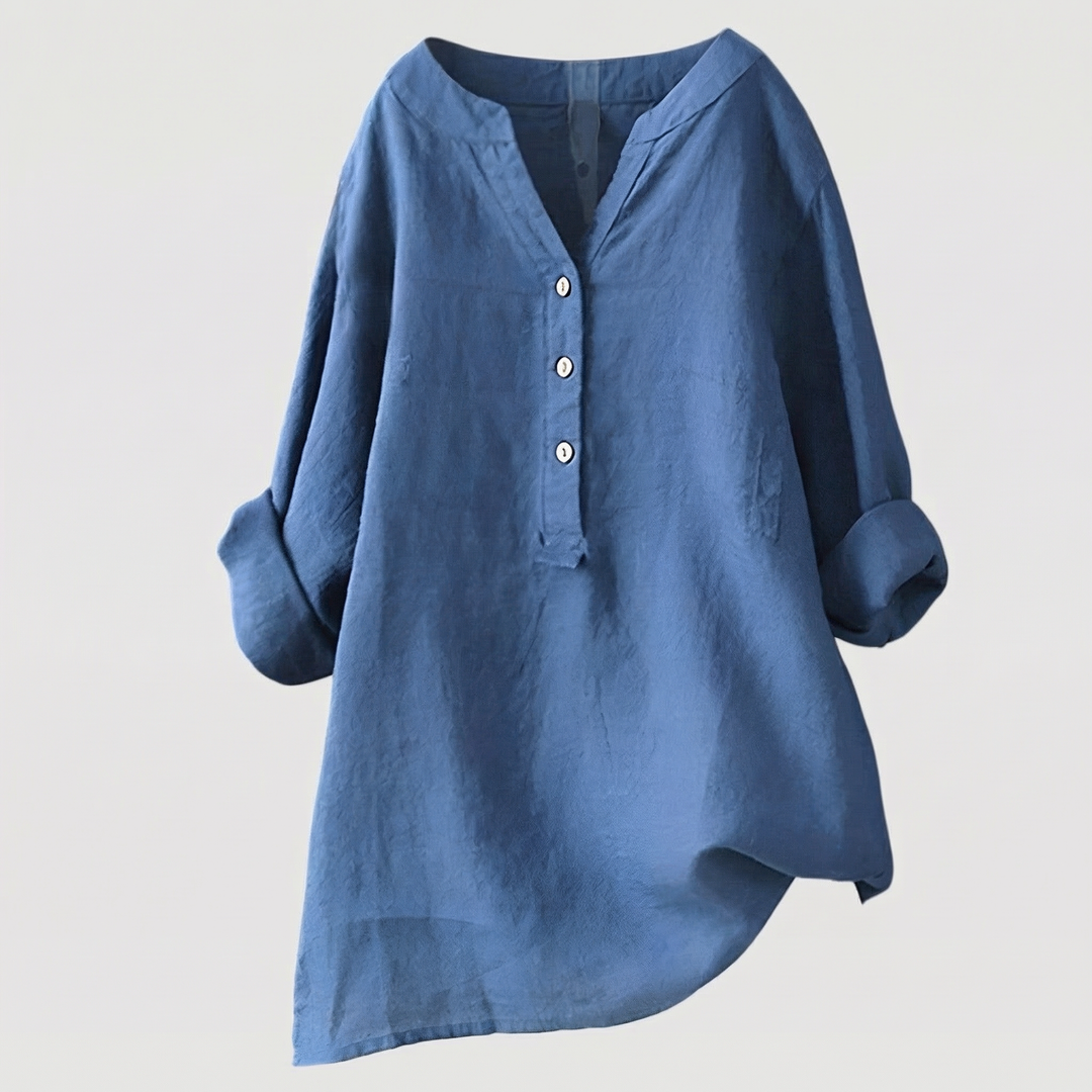 Refined V-Neck Button-Down Shirt for Women