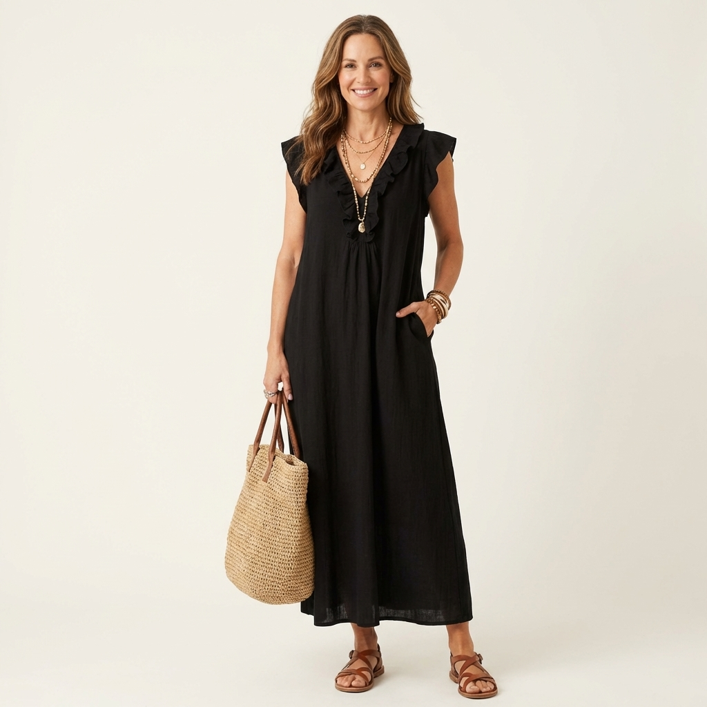 Ruffle V-Neck Maxi Dress for Women