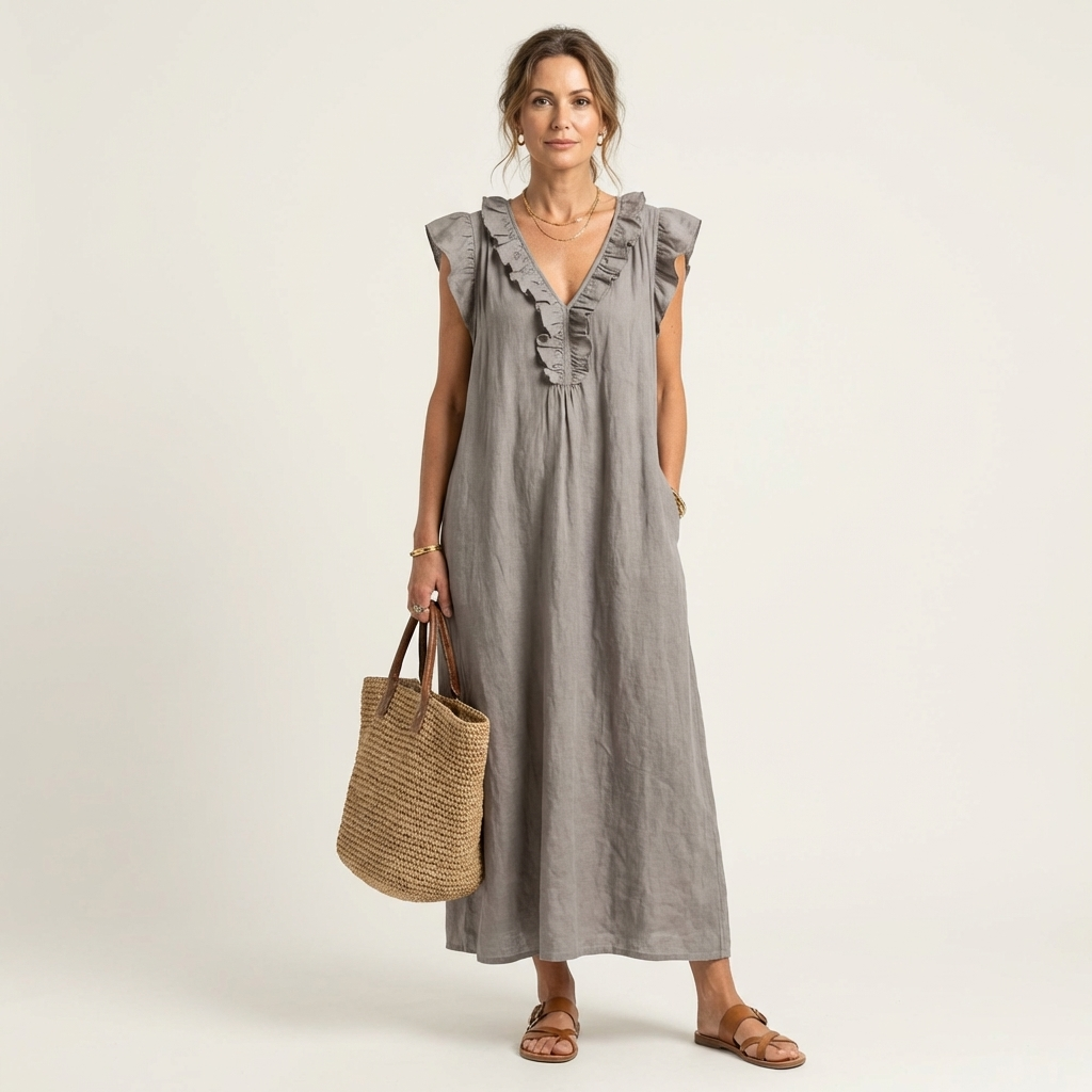 Ruffle V-Neck Maxi Dress for Women