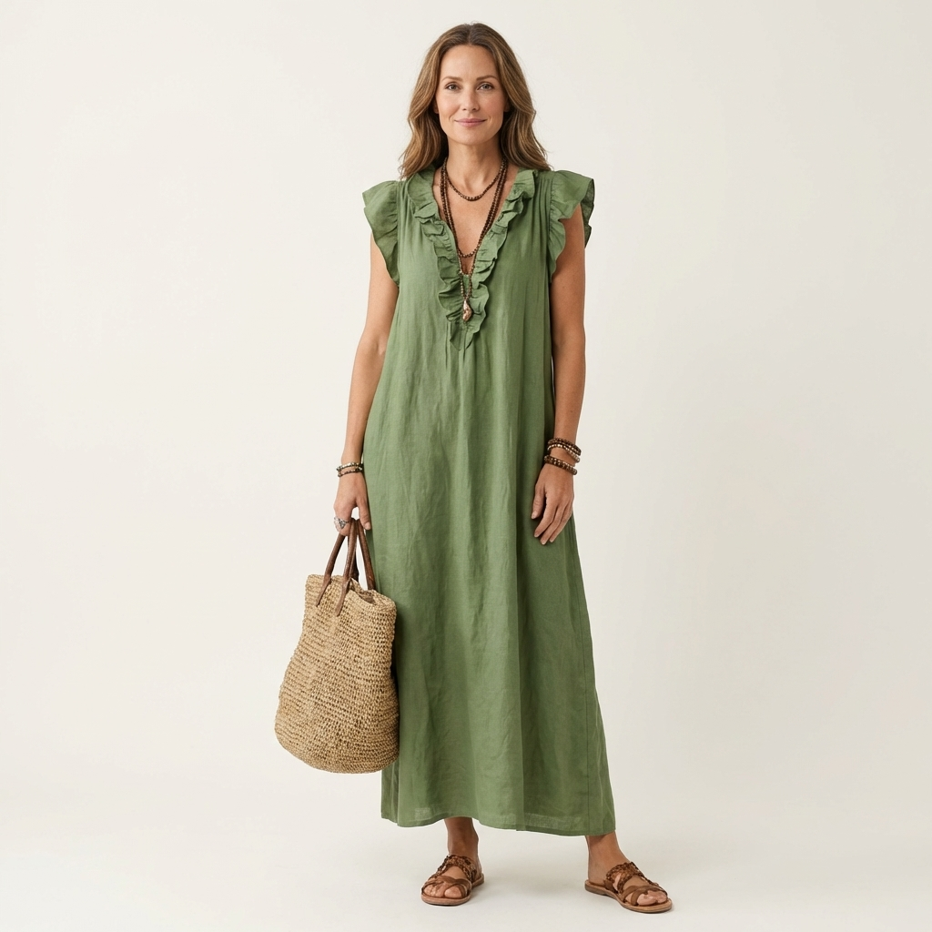 Ruffle V-Neck Maxi Dress for Women