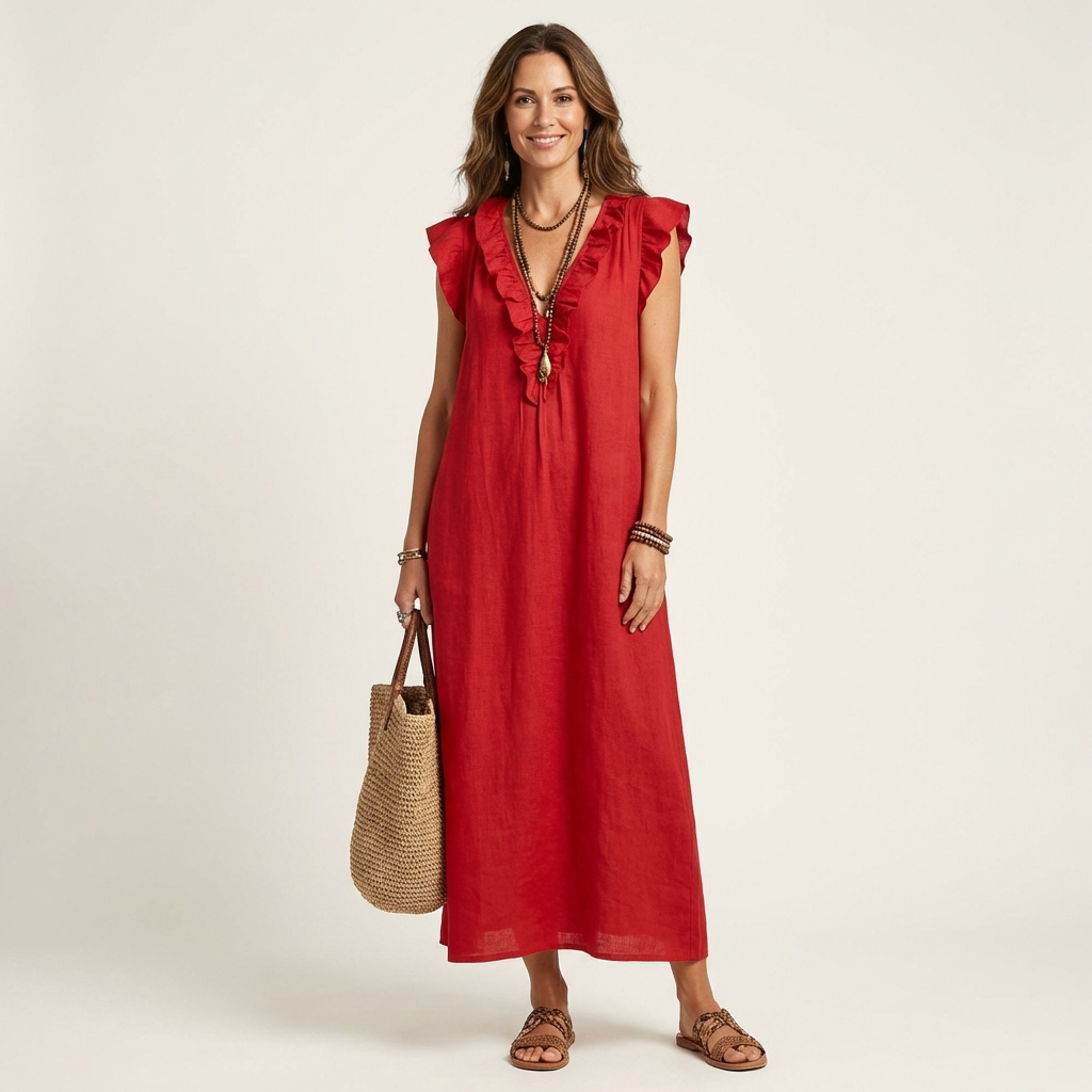 Ruffle V-Neck Maxi Dress for Women