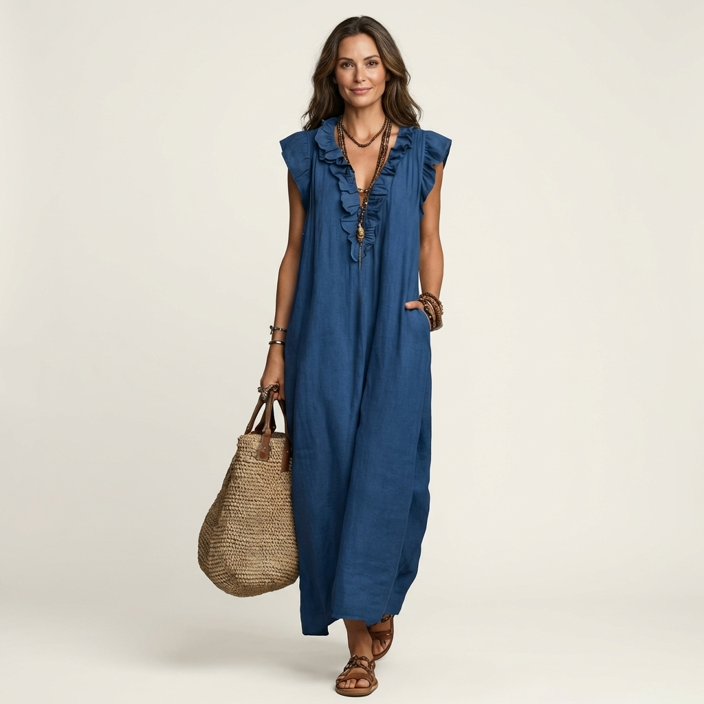 Ruffle V-Neck Maxi Dress for Women