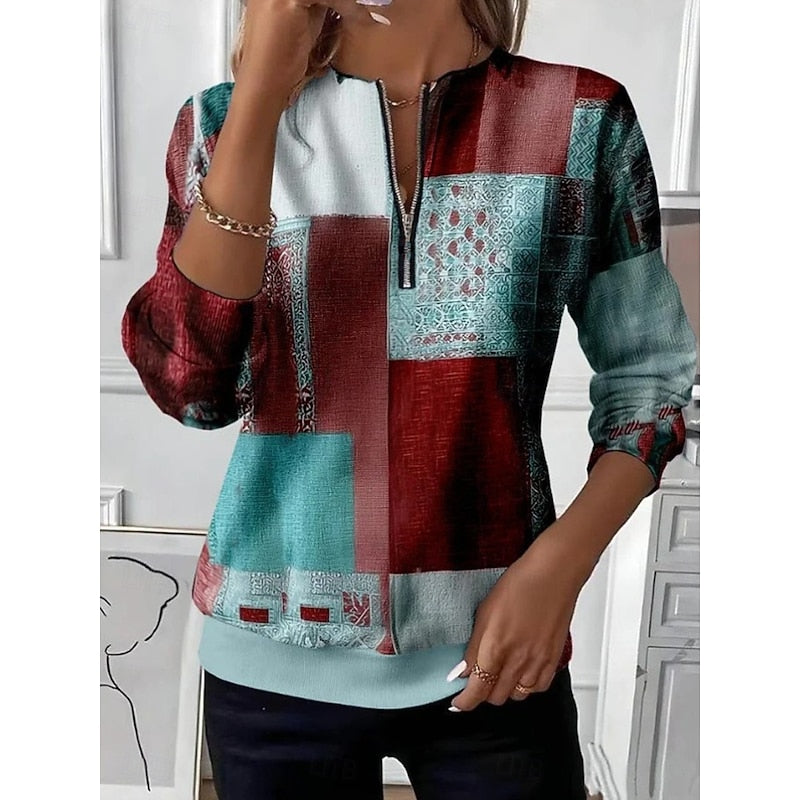 Half-Zip Color Block Sweatshirt for Women