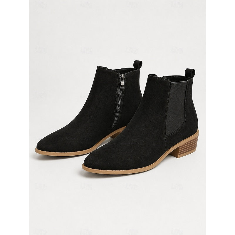 Ladies Pointed-Toe Block Heel Ankle Boots