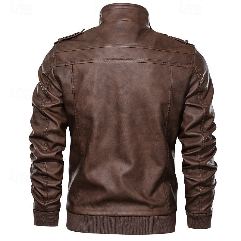 Stand-Collar Biker Jacket for Men, Rugged Style