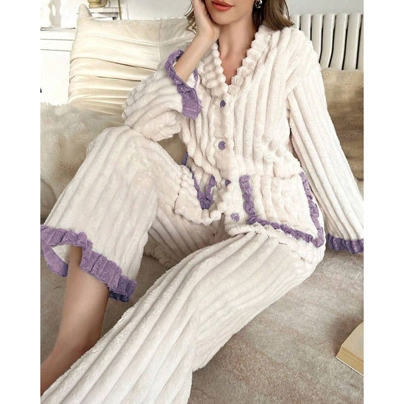 Cozy Ruffle-Trim Two-Piece Set for Women