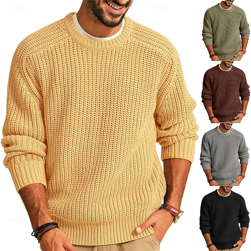 Ribbed Round-Neck Sweater for Men, Plus Size