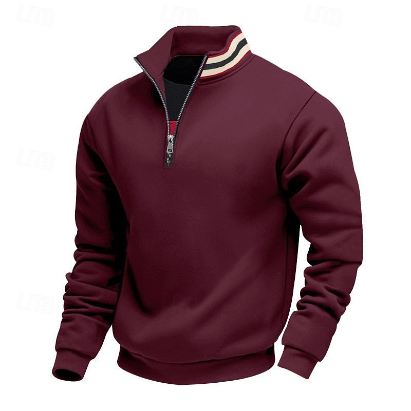 Quarter-Zip Stand-Collar Pullover for Men, Plus Size