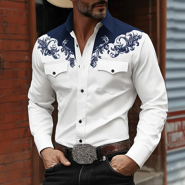 Western-Style Long Sleeve Shirt for Men, Plus Size