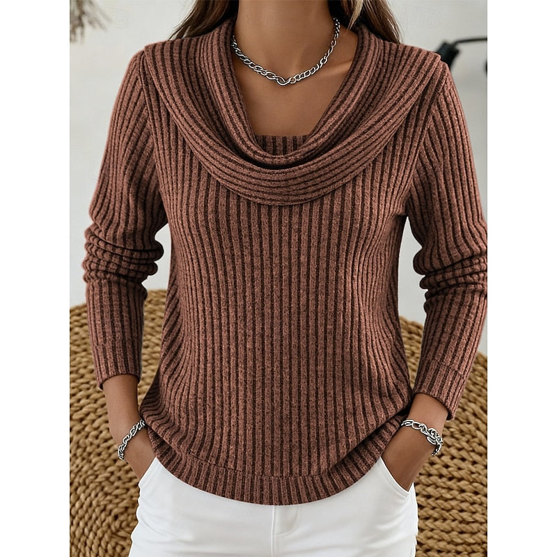 Cowl-Neck Ribbed Top for Women, Plus Size