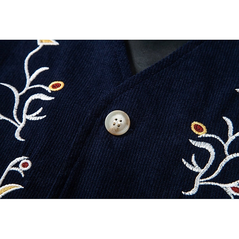 Embroidered Single-Breasted Waistcoat for Men