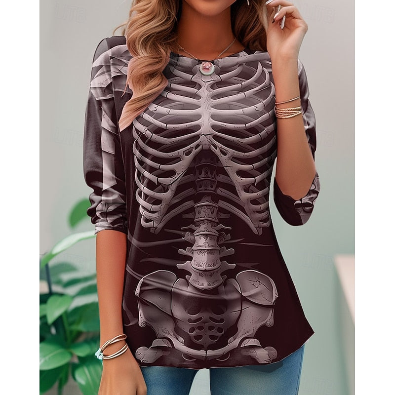 Halloween Skeleton Long-Sleeve Top for Women