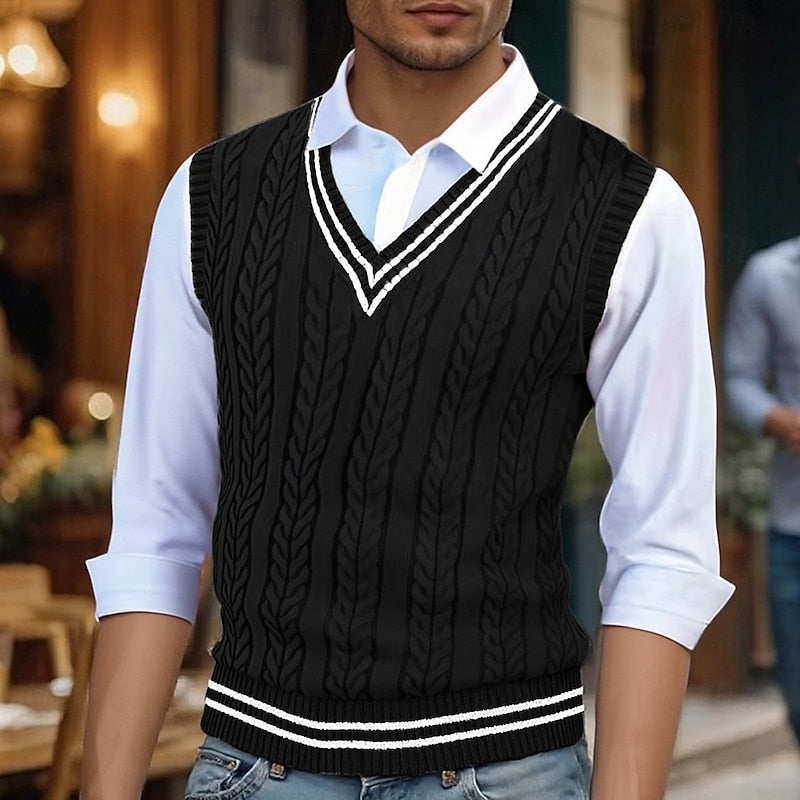 Men's Cable-Knit V-Neck Sweater Vest