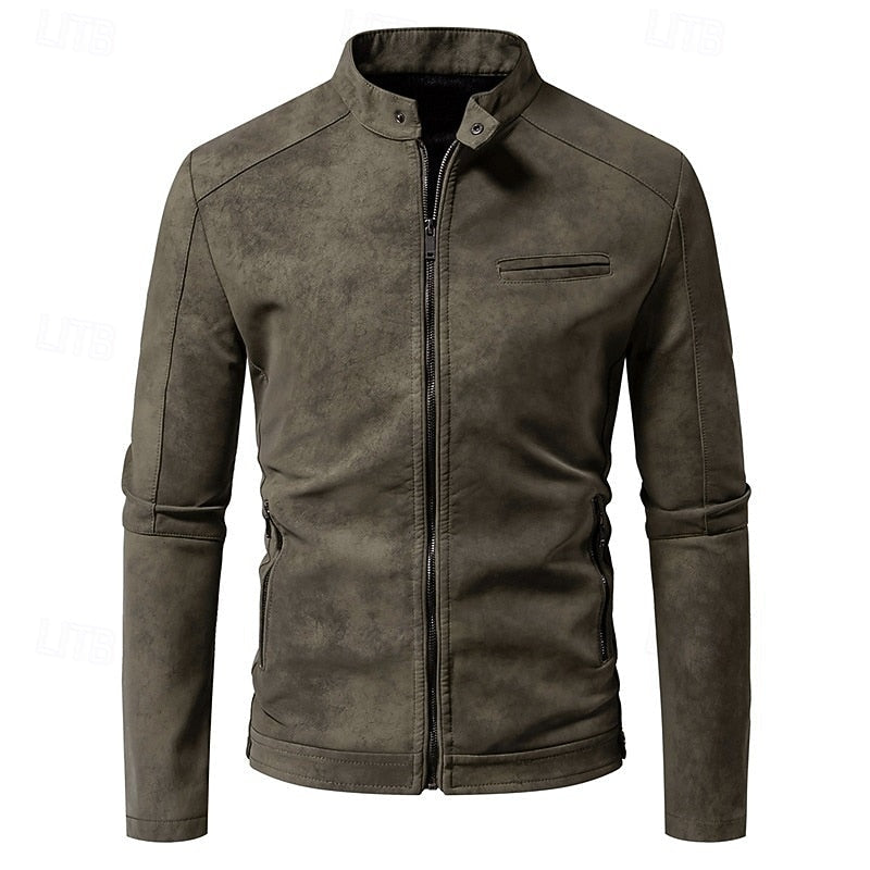 Stand-Collar Biker Jacket for Men, Classic Style