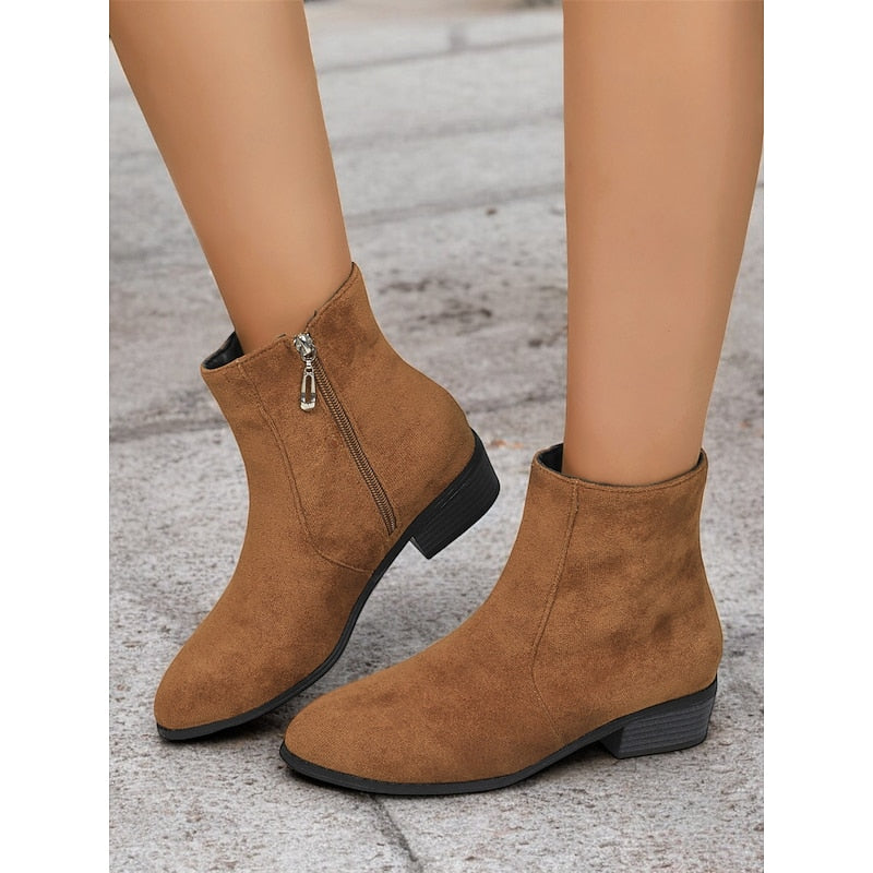 Side-Zip Block Heel Ankle Boots for Women