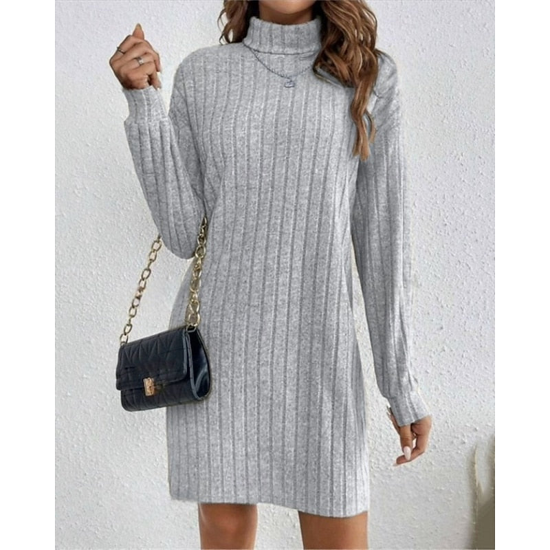Ribbed Roll-Neck Dress for Women
