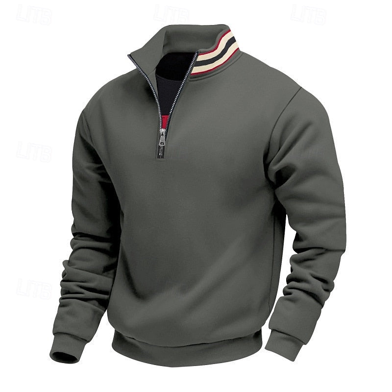 Quarter-Zip Stand-Collar Pullover for Men, Plus Size
