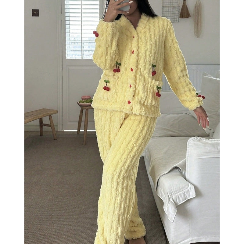 Cherry Two-Piece Set for Women, Cozy Style