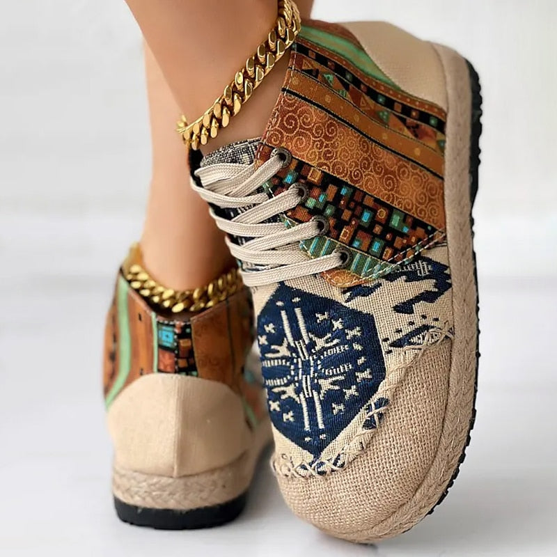 Ladies Boho Patterned High-Top Sneakers