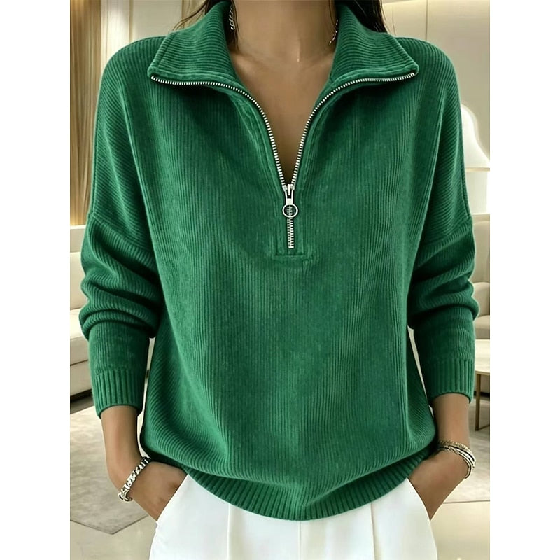 Quarter-Zip Collared Pullover for Women, Plus Size
