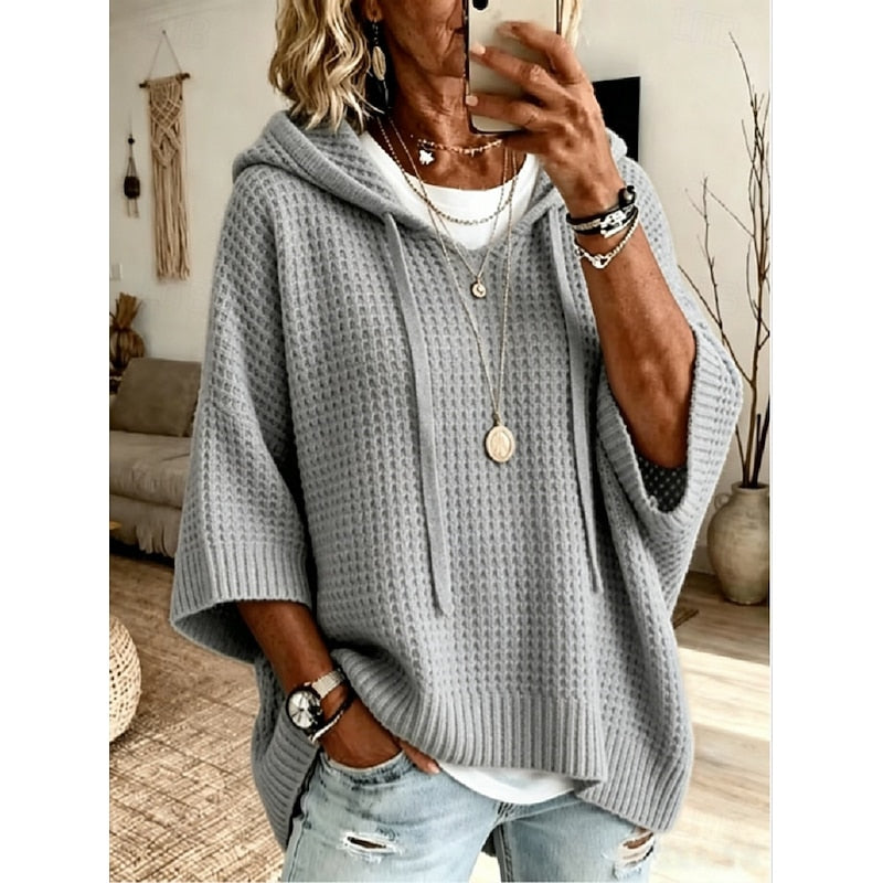 Relaxed Waffle-Textured Hoodie for Women