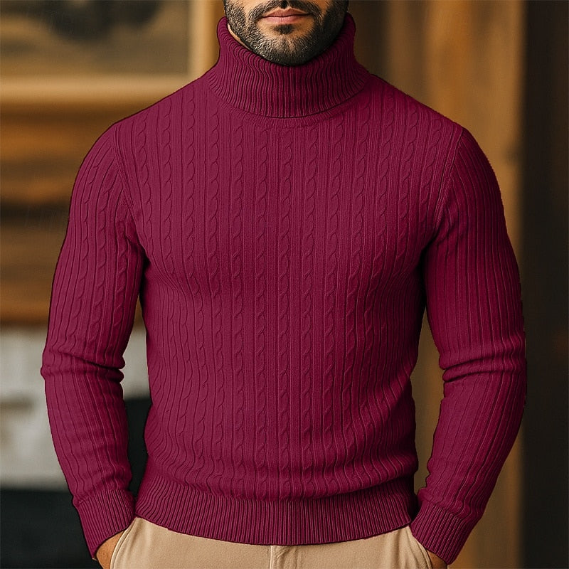 Cable Knit Turtleneck Sweater for Men