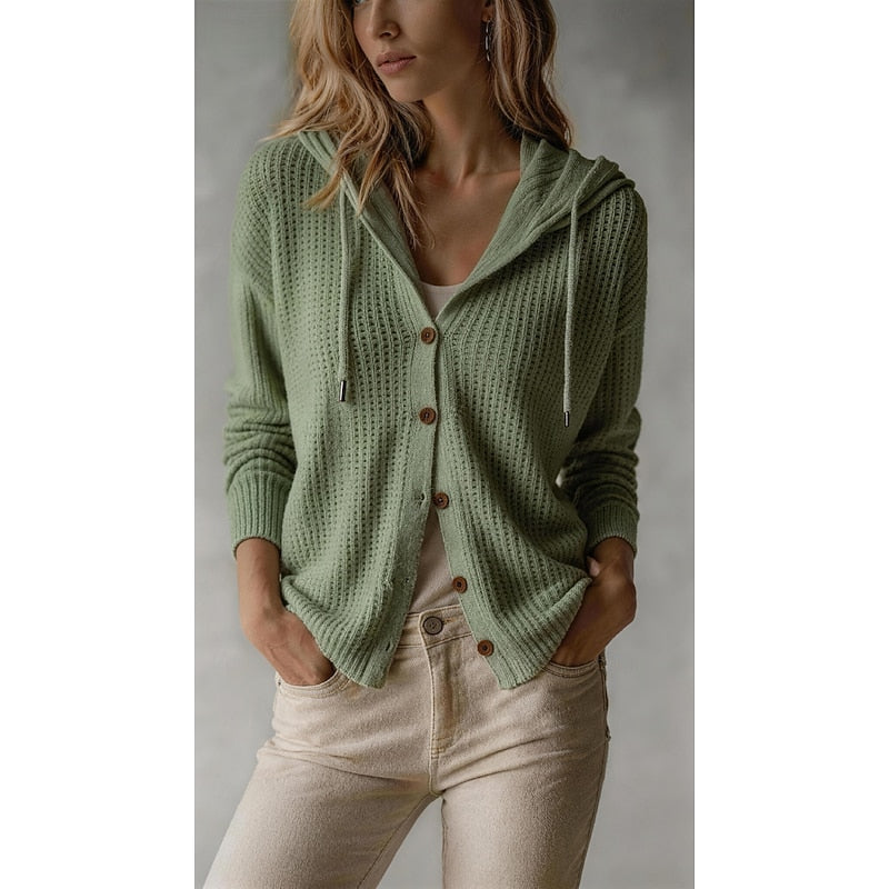 Hooded Button-Front Cardigan for Women, Plus Size