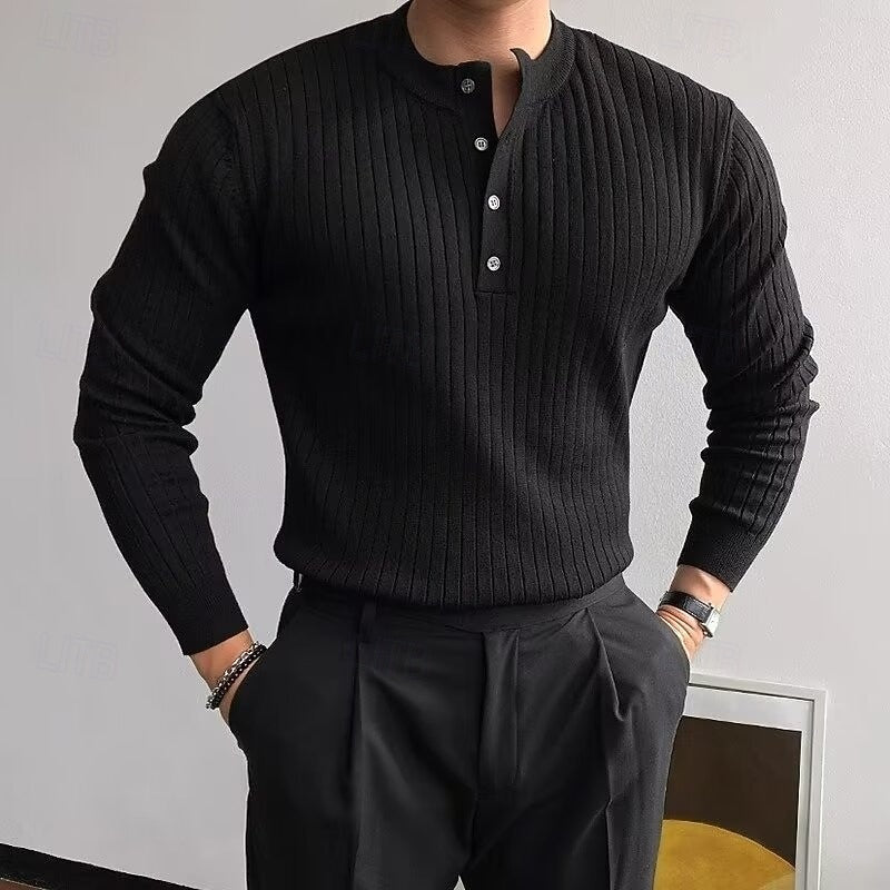 Ribbed Henley Sweater for Men