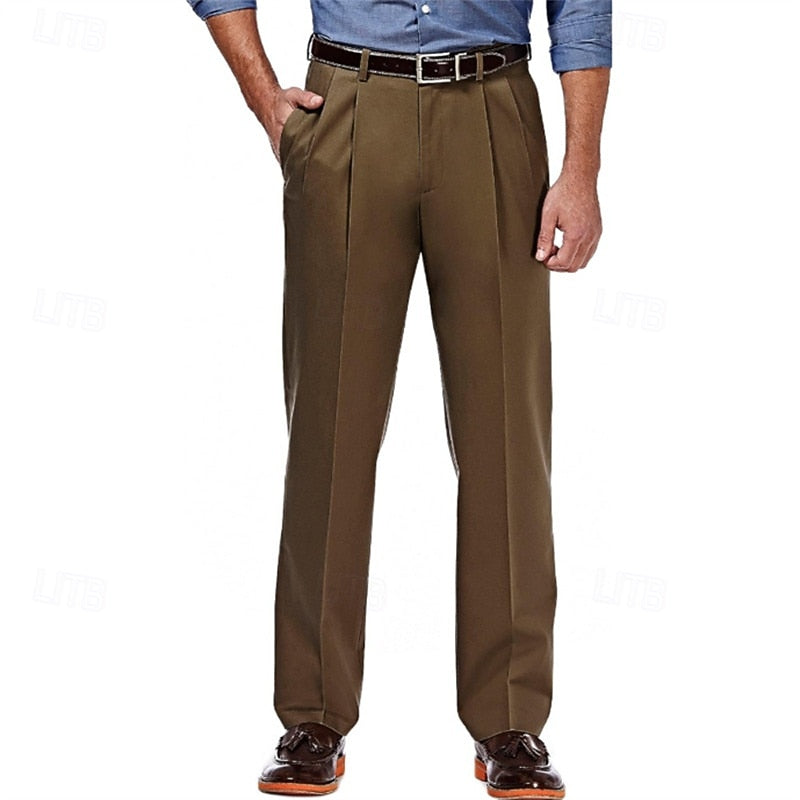 Pleated Straight-Leg Dress Trousers for Men, Plus Size