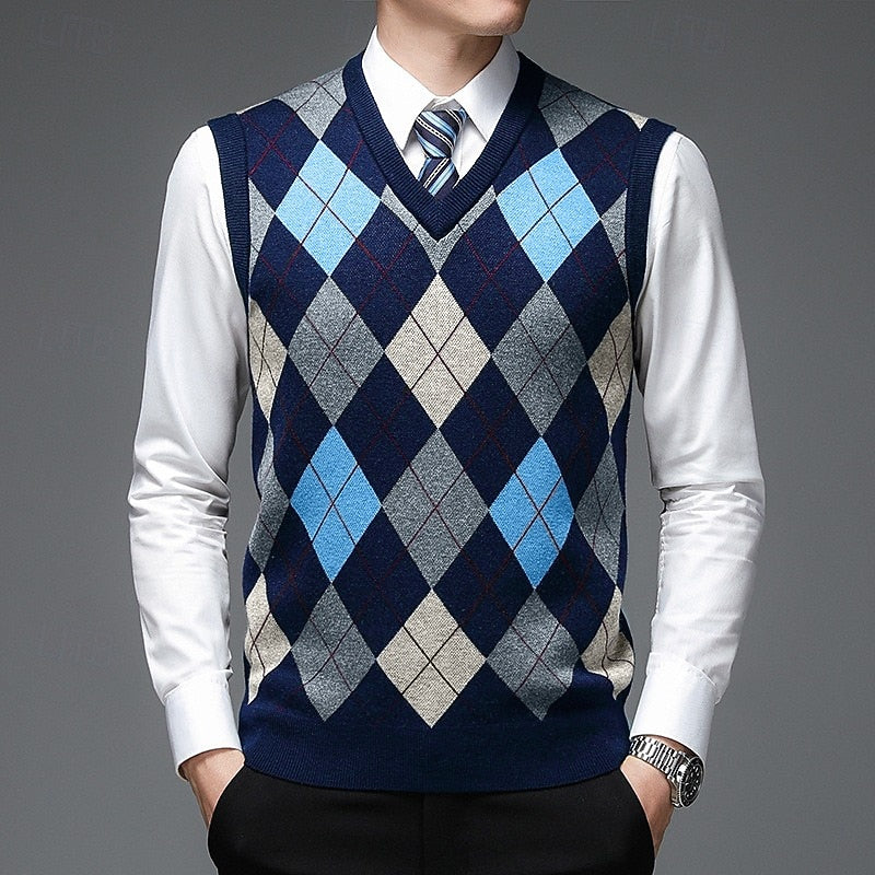 Argyle V-Neck Sweater Vest for Men