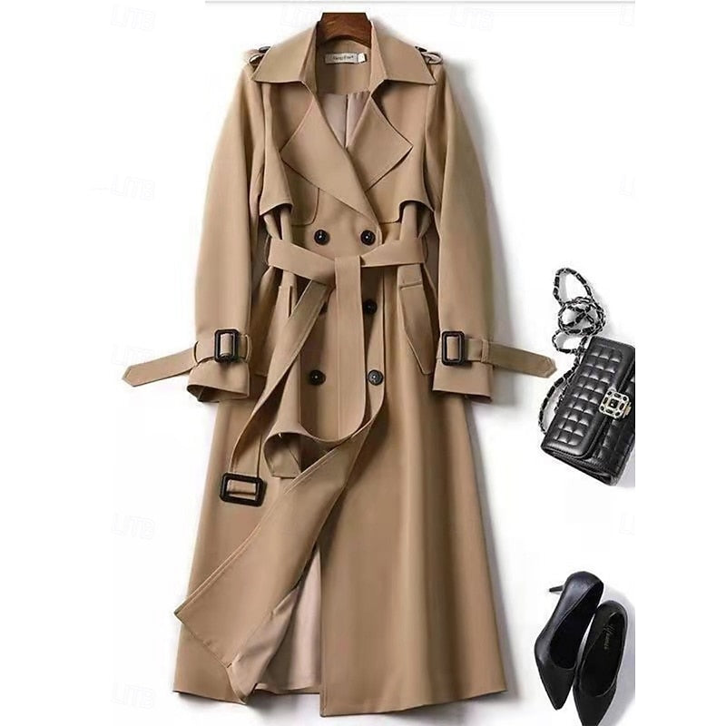 Belted Long Trench Coat for Women, Plus Size