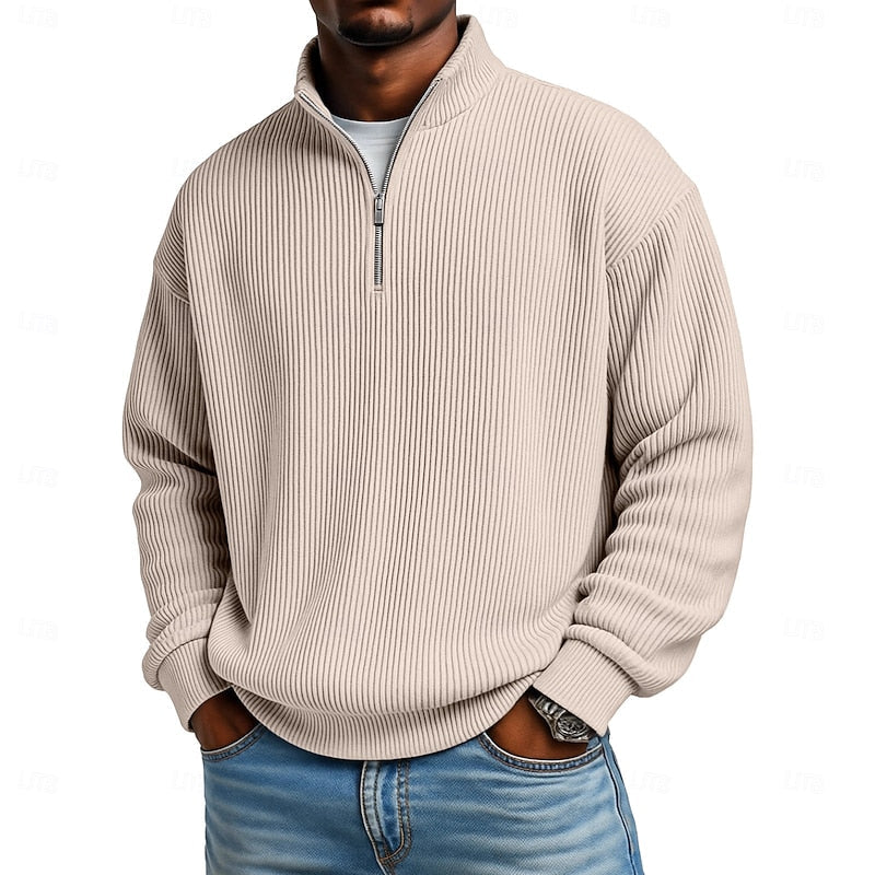 Ribbed Quarter-Zip Pullover for Men, Plus Size