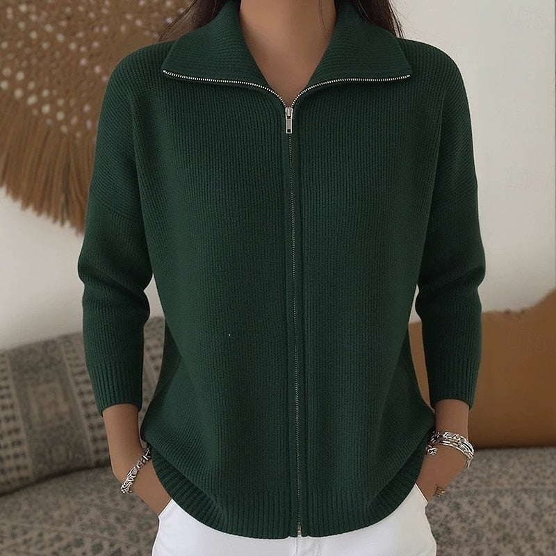 Stand Collar Zip Cardigan for Women