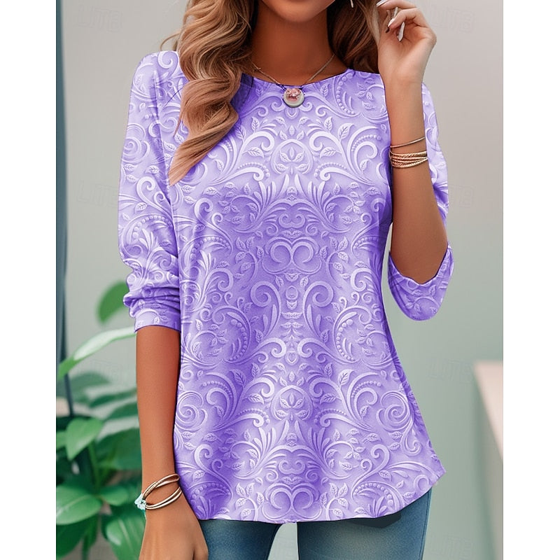 Elegant Floral Long-Sleeve Tunic Top for Women