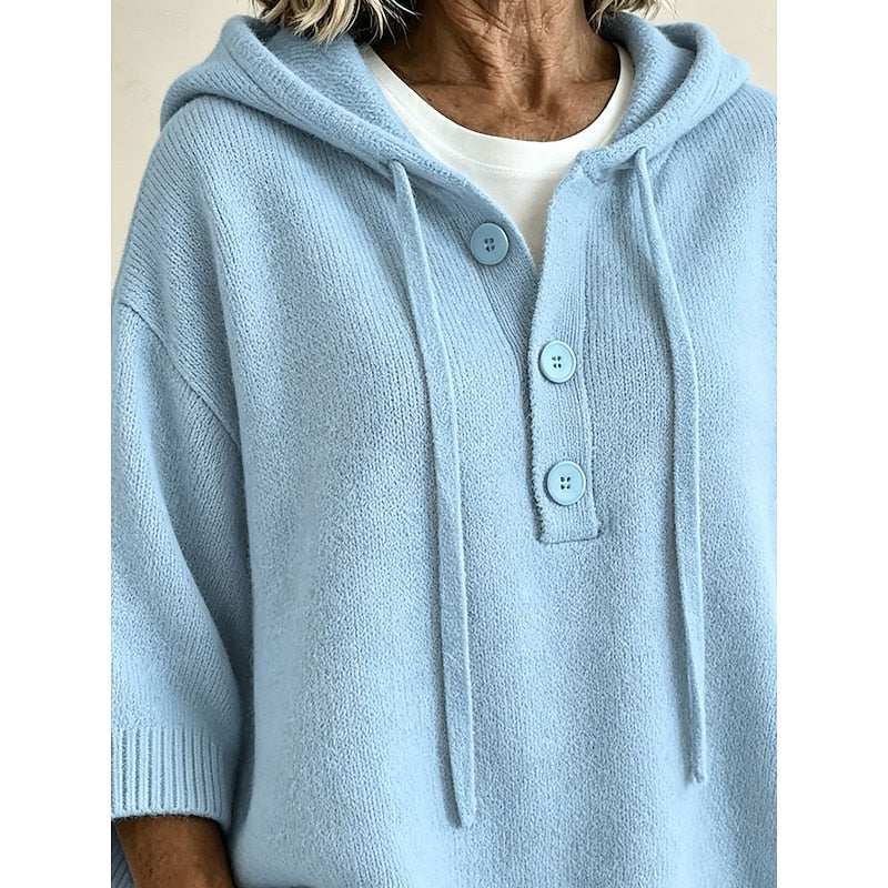 Relaxed Hooded Knit Sweater for Women, Plus Size
