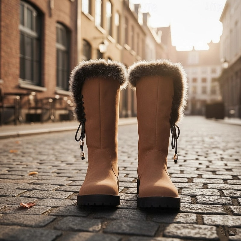 Fur-Trimmed Knee-High Winter Boots for Women