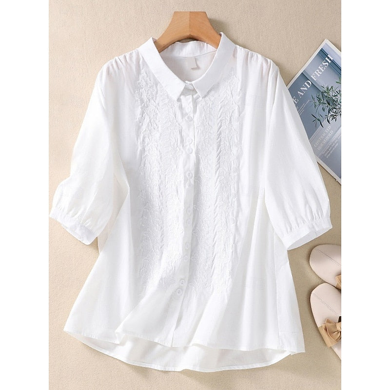 Embroidered Peter Pan Collar Blouse for Women